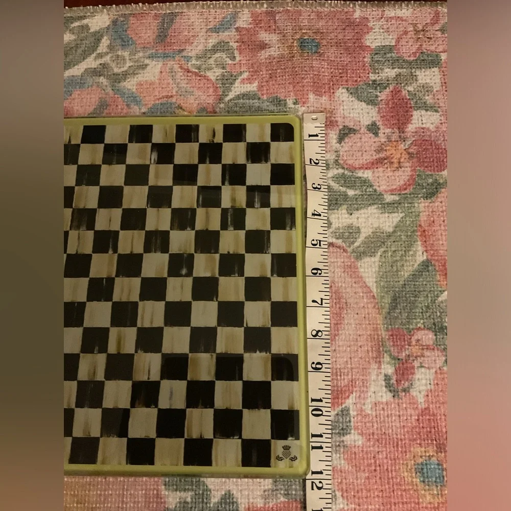 NWOT MacKenzie-Childs Courtly Check Glass Cutting Board - never used
